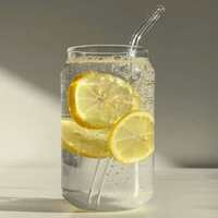 lemon in water glass
